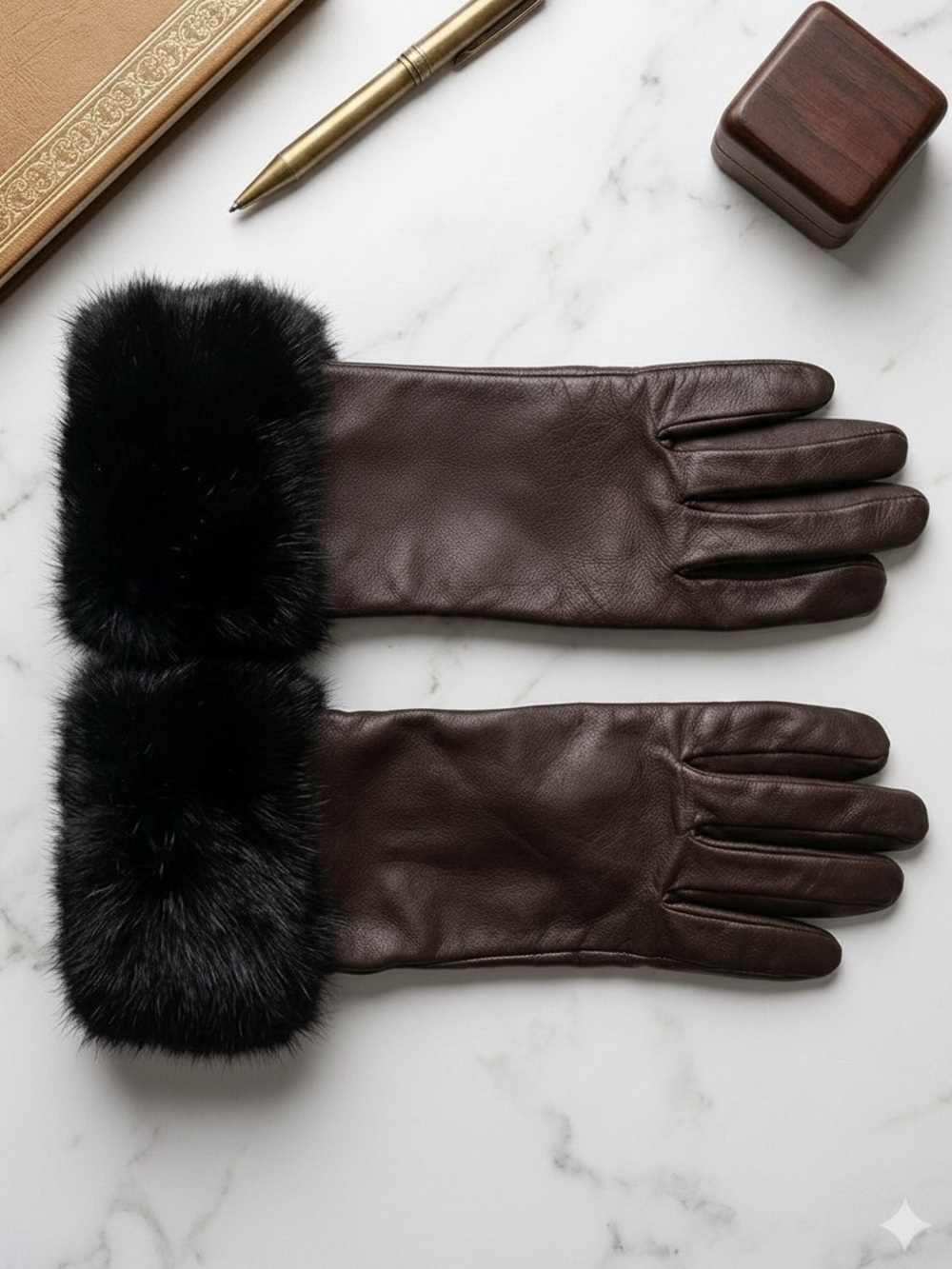100% Leather Fur-Trimmed Gloves | Vintage-Inspired Luxe Winter Accessory | EUC